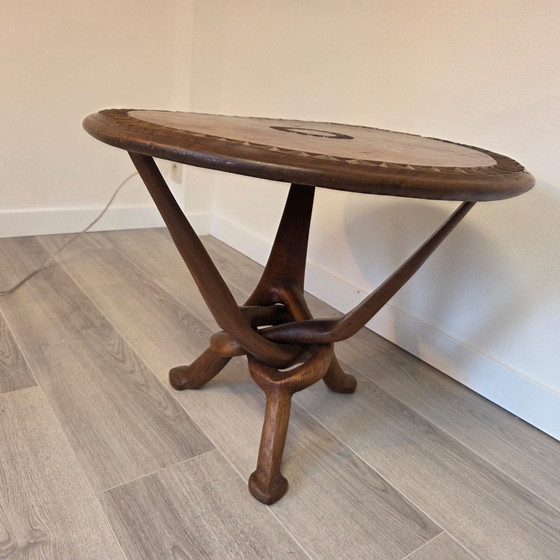 Table ronde africaine vintage, Tables d'appoint, Bois, Marron (photo 3 sur 9)