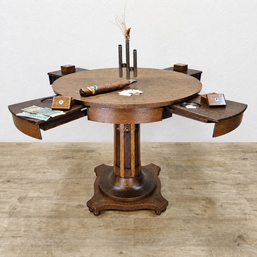 Antieke Eiken houten Art Deco Speeltafel / kaart tafel / ronde eettafel (uitschuifbaar)