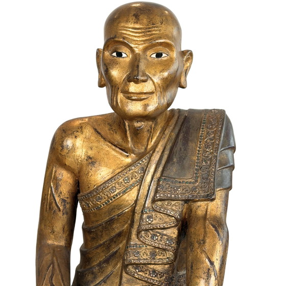 Par de monjes birmanos dorados Sariputta y Moggallana dignos de museo – Esculturas, Iron (photo 2 of 11)