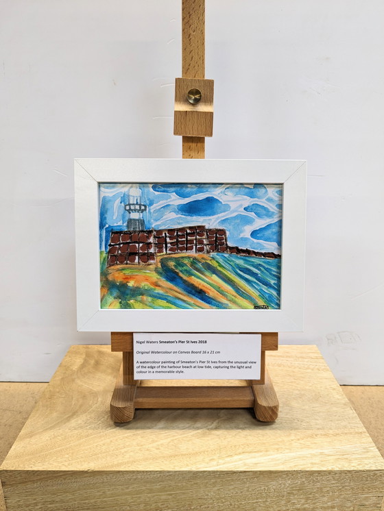 Image 1 of St Ives Smeatons Pier Original Aquarell Nigel Waters Signiert Gerahmtes Kunstwerk