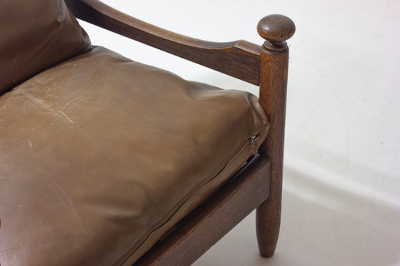 Image 1 of Canapé français en chêne et cuir