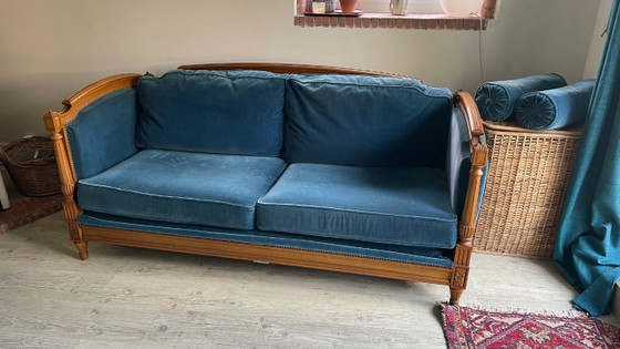 Vintage Jean Roche bank van hout en fluweel – ROCHE BOIS FRANCE, 3-5 zitsbanken, Velvet (photo 12 of 23)