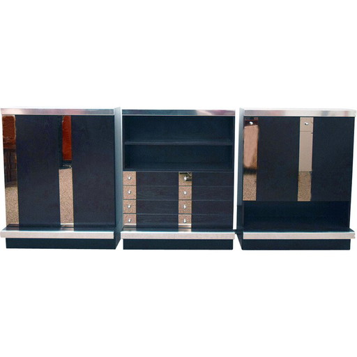 Vintage modular sideboard in wengé wood, steel and mirror by Sormani, 1970s