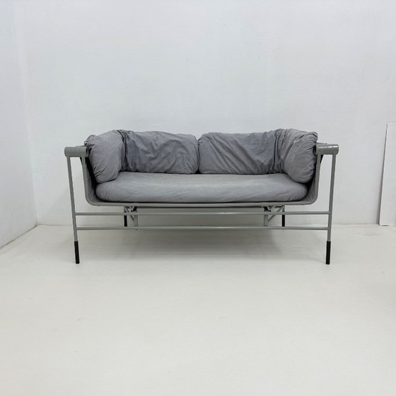 Grey 2 seaters with metal frame Bruno Rota for Esse, 1986 Italy, Textile, Modern (photo 6 of 15)