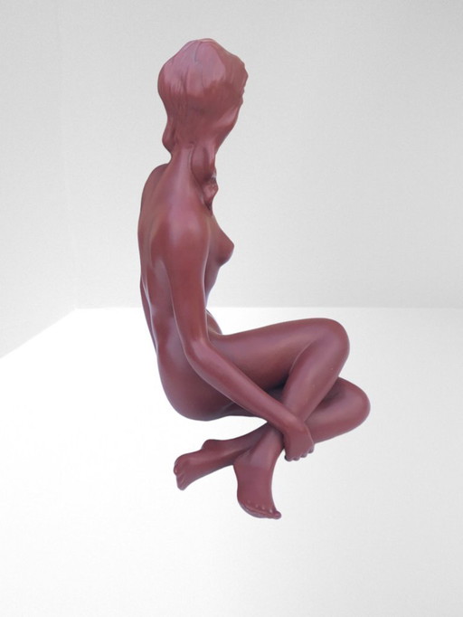 Cortendorf ceramic nude brown sculpture h. 35,5cm figure erotic naked woman model no. 1286 made in western germany vintage