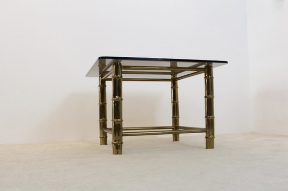 Faux Bamboo Brass Side- or Coffee Table, Metal, Hollywood Regency (photo 5 of 9)