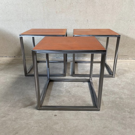 Image 1 of Mesa de centro "Trinity" de cuero Baxter Diseño italiano 1980