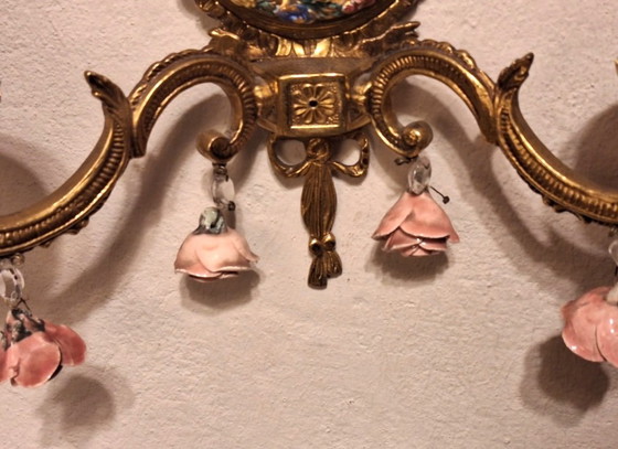 Image 1 of Applique da parete in ceramica e ottone in stile boho spagnolo di metà secolo