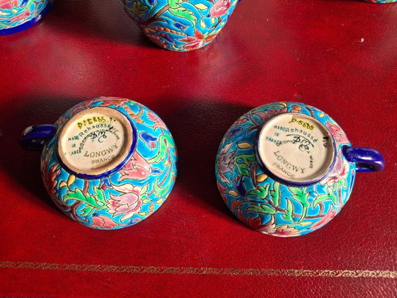 Image 1 of Juego de té esmaltado cloisonné de Longwy