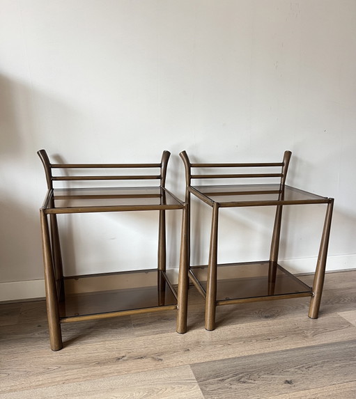 2 vintage nachtkastjes/ bijzettafels Hollywood regency stijl