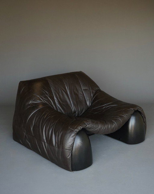 Amak Lounge Chair aus braunem Leder von Annie Hieronimus für Cinna, 1980er Jahre