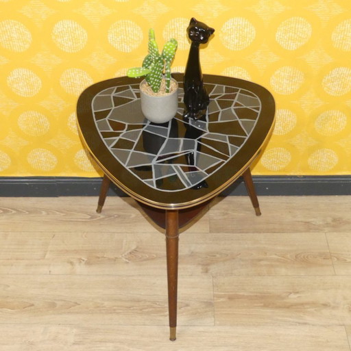 fifties Cocktailtisch edel schwarze MOSAIK Glasplatte 50er Couchtisch fünfziger Jahre retro vintage Nierentisch 60s sixties
