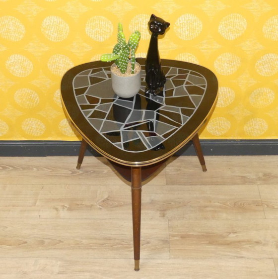 Image 1 of fifties cocktailtafel stijlvol zwart MOSAIC glazen blad 50s salontafel fifties retro vintage niertafel 60s sixties
