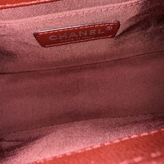 Image 1 of Chanel Boy Medium - Caviar 25CM Chevron Bordeauxrood Donkerrood Ruthenium Zilveren Hardware Serie 24