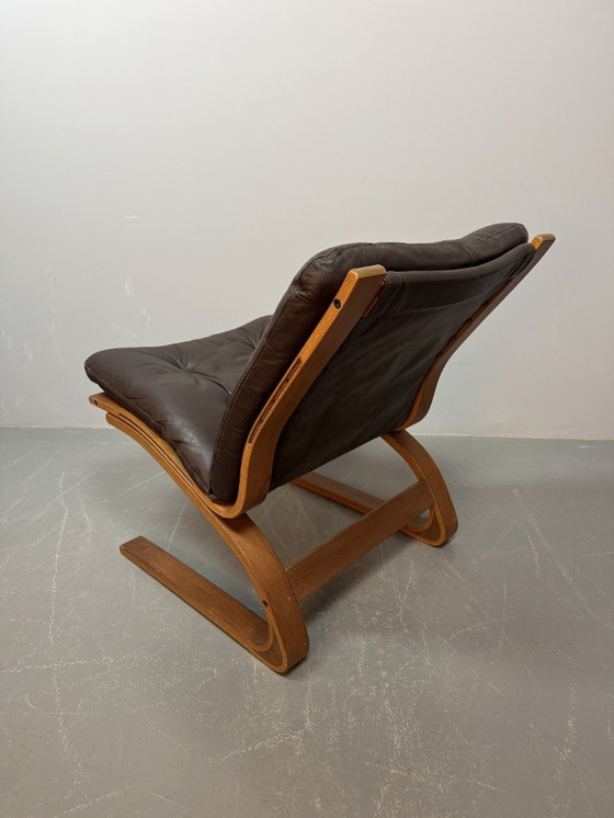 Image 1 of Sofá Kengu de tres plazas en cuero Rybo Rykken de diseño escandinavo de mediados de siglo, súper cómodo, década de 1960.