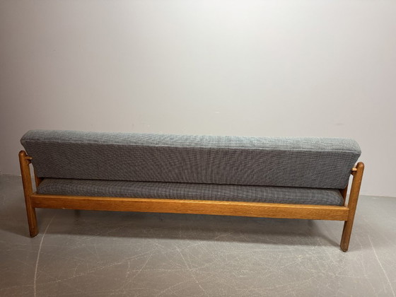 Image 1 of Mid-Century 3-Seat Oak Sleeper Sofa with Soft Blue Upholstery Attributed to Pastoe, The Netherlands 1970s.