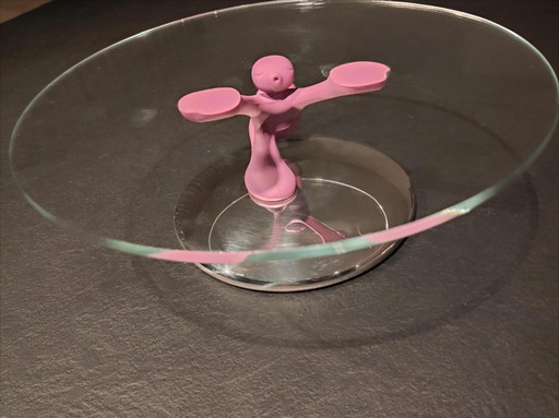 Raro porta torta Alessi “Running Man” di Mattia di Rosa – design italiano postmoderno in vetro e metallo