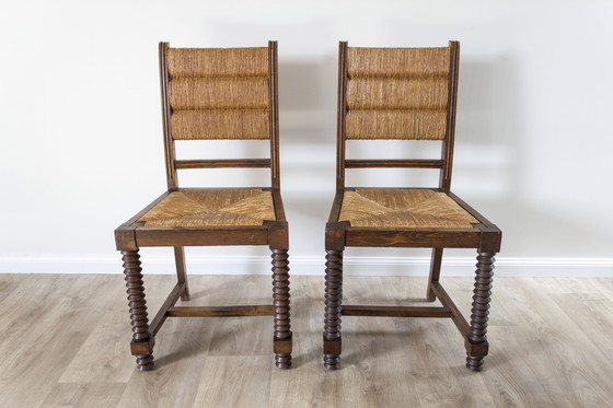 Image 1 of Set of 2 Charles Dudouyt-Style Mid - Century Brutalist Chairs - France, 1950s