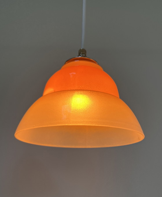 Vintage Tweekleurige Oranje Glazen Klok Hanglamp – Hanglampen, Glass (photo 9 of 9)