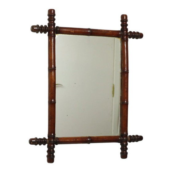Image 1 of Specchio antico in legno effetto bambù stile Chinoiserie 63x52cm