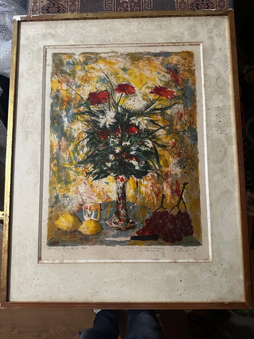 Bertoldot Taubert (italienisch/französisch 1915–1974) – Stillleben Nr. 7/20 – 79 × 63 cm – lithos zeefdrukken, Paper, Glass