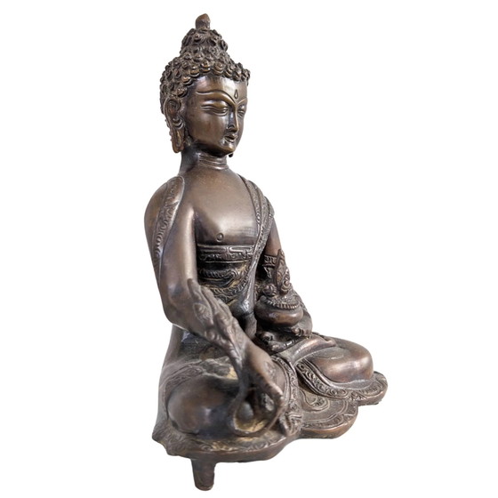 La Source de Guérison – Bouddha de la Médecine en Bronze Massif – Népal – 23 cm – 2 kg – Sculptures (photo 2 of 9)