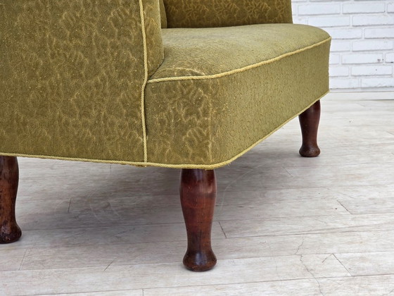 Image 1 of 1950s, Danish 2-seater sofa, green furniture wool fabric.
