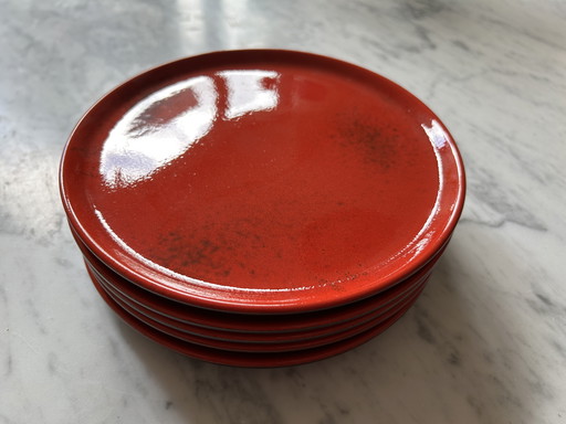 5x Vintage Gebaks / Ontbijtbord Rood