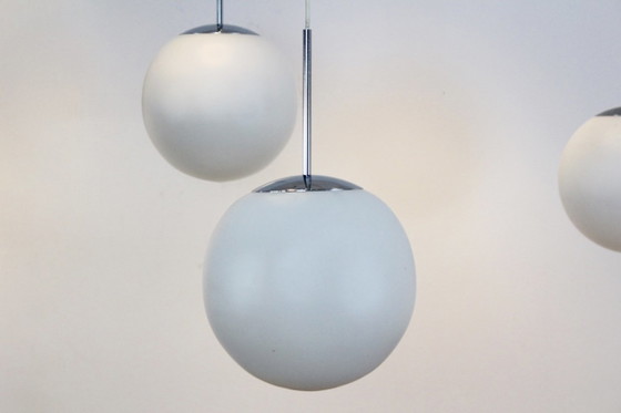 Chrome and Opal Glass Bubble Pendants by Peill & Putzler, designed by Wilhelm Wagenfeld, Pendant lamps (photo 10 of 12)