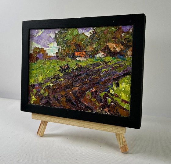 Image 1 of Original Oil Painting Summer Road Landscape Morning in the village