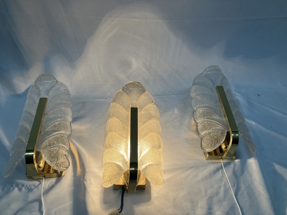 Image 1 of Vintage ijsglas Carl Fagerlund Orrefors exclusieve wandlampen set van 3 stuks!