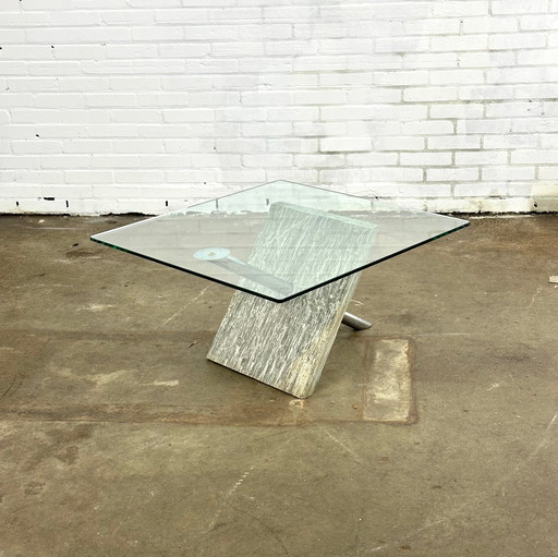 Vintage Postmodern Coffee Table With Marble And Chrome