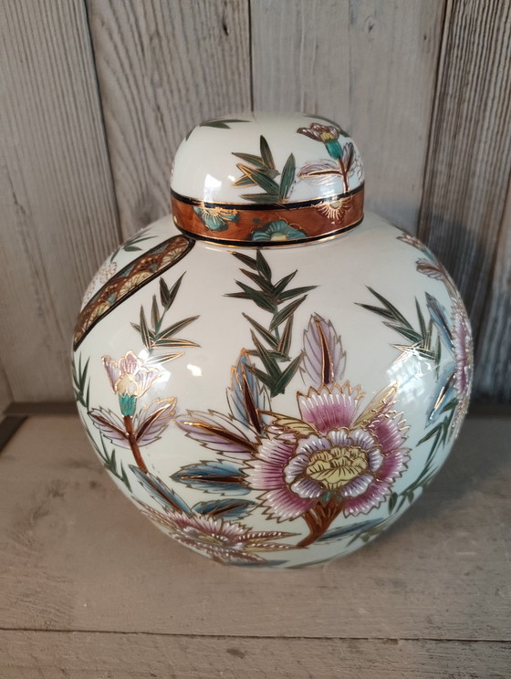 Image 1 of Beautiful Set of 3 Vintage Satsuma Ginger Jars