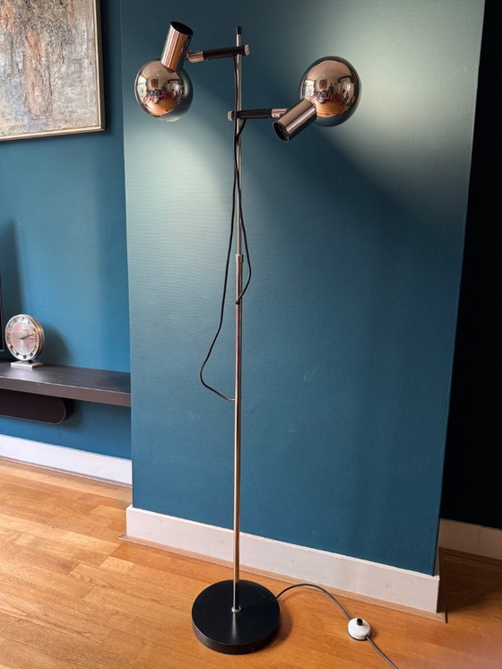 Image 1 of Lampada da terra vintage con lampade a globo cromate