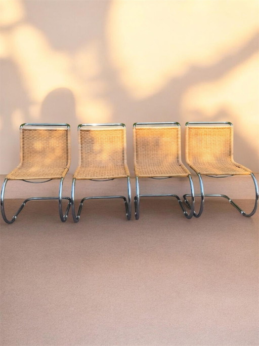 Juego de 4 sillas trineo Thonet MR10 originales – Marcel Breuer – ratán – eetkamerstoelen, Wicker