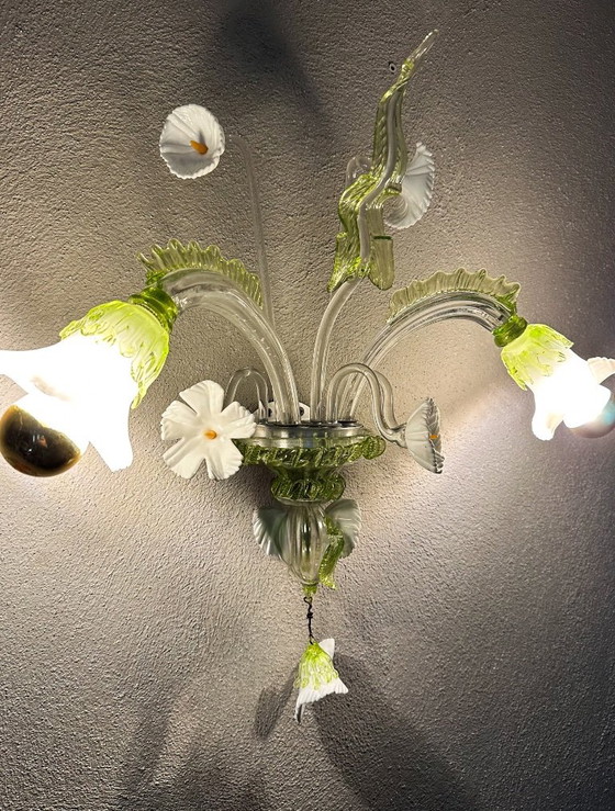 Vintage Murano lamp, Verlichting, Metaal, Murano Glas, Groen (foto 6 van 11)