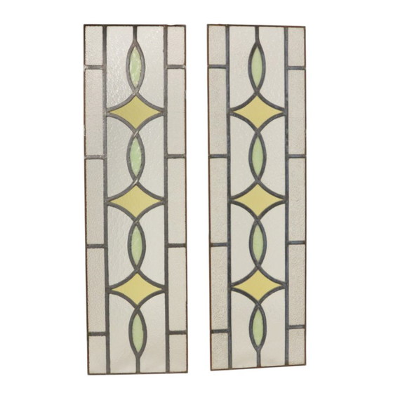 Art Deco Glasraam Glas in Lood Geometrisch 85x24cm – Decoratieve objecten, Vintage (photo 3 of 18)