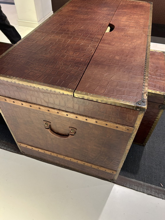Image 1 of Exclusive Leather Trunk Tables – Genuine Leather with Crocodile Print – Boutique Luxury Set