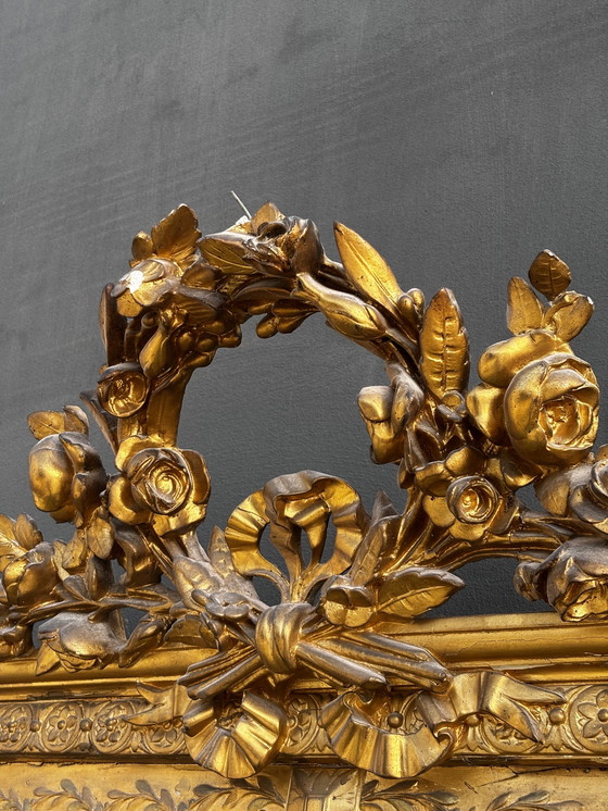 Image 1 of Antique Napoléon III pediment mirror – gilded wood – approx. 1870 – 215 cm