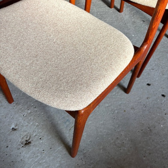 4 Teak Dining chairs by P.E. Jørgensen for Farsø, P. E. Jørgensen for Farsø, Wood, Textile, Brown (photo 5 of 11)