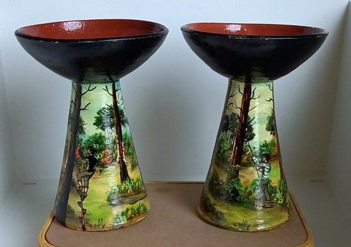 Pair of vintage Basque pottery – glazed ceramic – signed G. Defly (1950s)