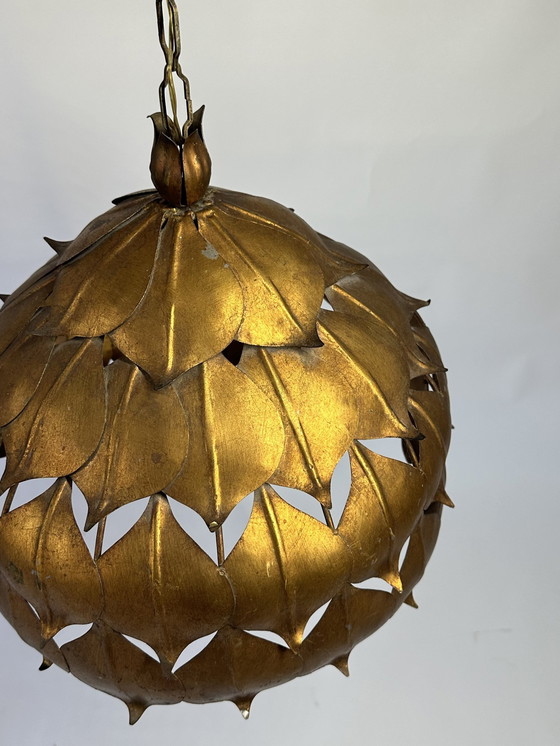 Image 1 of Gilt Toleware Ceiling Lamp, 1960s, Attributed to Hans Kögl