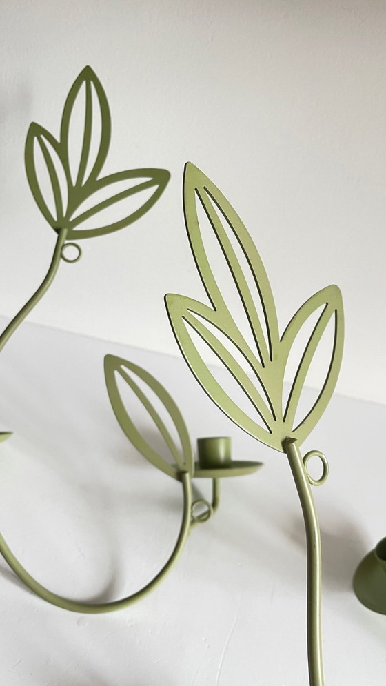 Image 1 of Wandkerzenhalter, Metallblätter, Salbeigrün