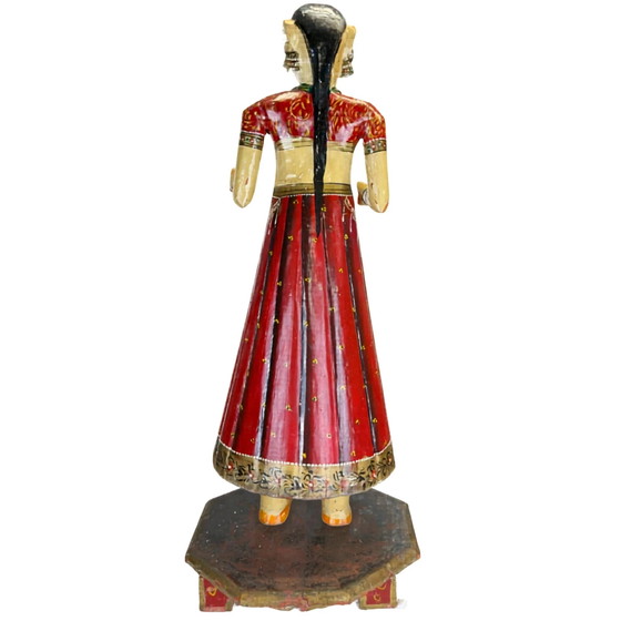 Ancienne Statue Indienne en Bois de Mariée Rajasthani – Peinte à la Main – 74 cm – Sculptures, Wood (photo 4 of 10)