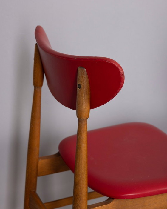 Image 1 of Coppia di sedie vintage anni '60 in legno e pelle, design italiano.