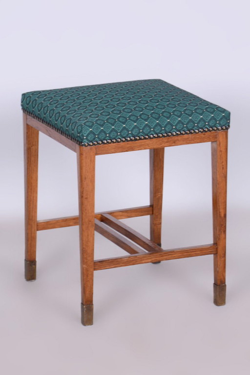 Restored Art Deco Stool, New Upholstery, Revived Polish, Oak, Czech, 1930s – krukjes, Textile, Wood