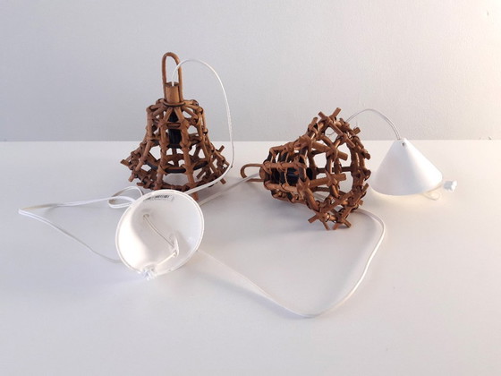 Image 1 of Set of 2 rattan hanging lamps, mcm hanging lamps, rattan bedside lamps