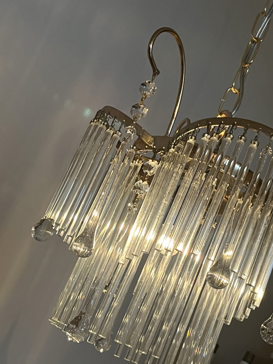 Image 1 of Splendido lampadario a sospensione in stile anni '20 con asta di cristallo.