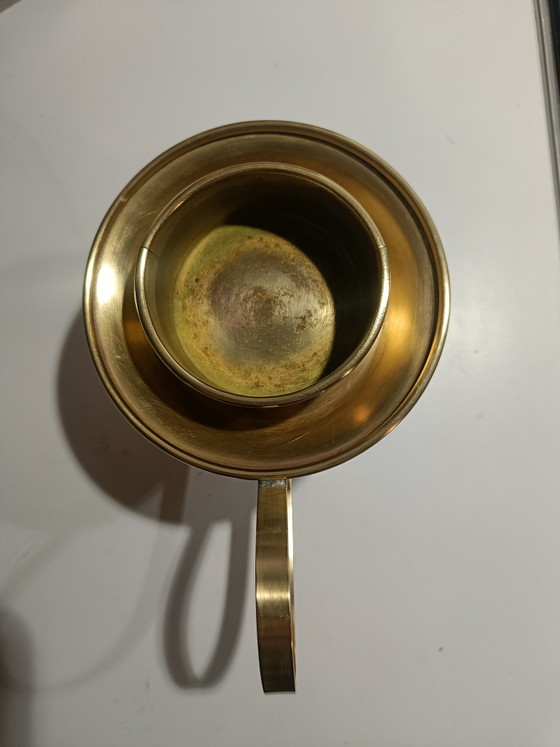 Image 1 of Vintage brass candle holder / tealight stand with handle – Hollywood Regency style