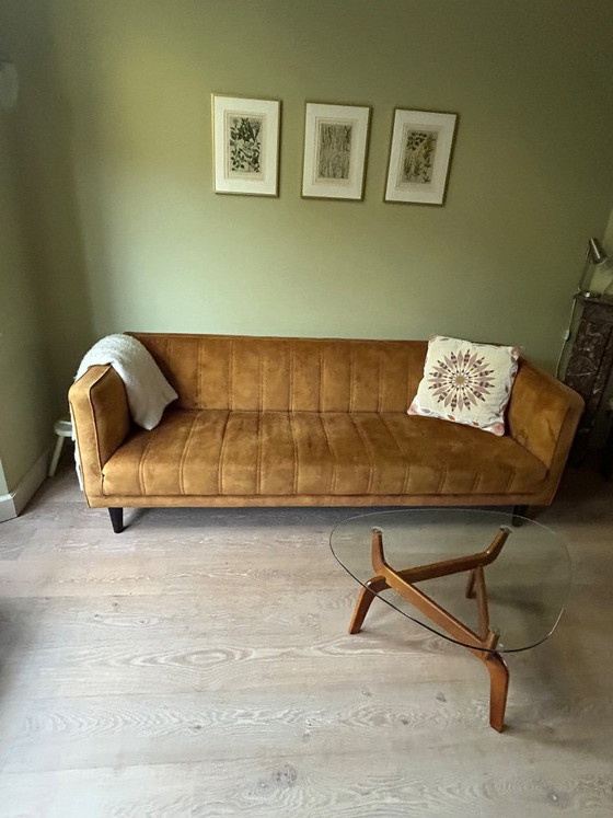 Sofa with ottoman, brown/ochre velvet, Bright Living, 3-5 seaters, Wood, Mid Century Modern (photo 5 of 5)